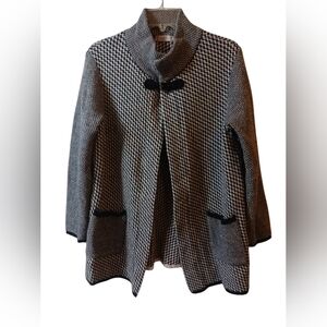 Made in Italy Black and White Houndstooth Wool Cardigan.